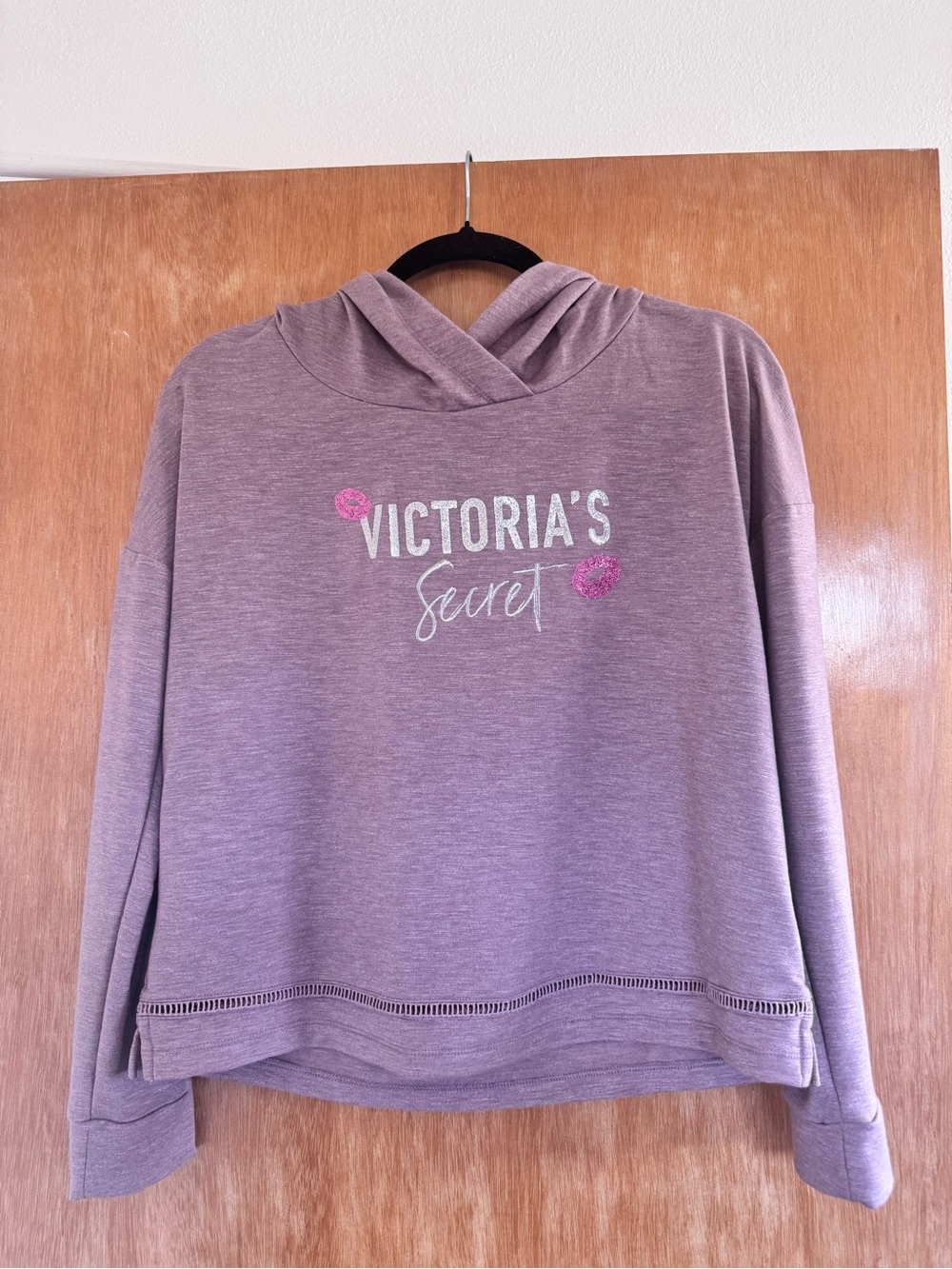 Victoria's Secret Mauve Cross-Back Hoodie with Glitter Logo